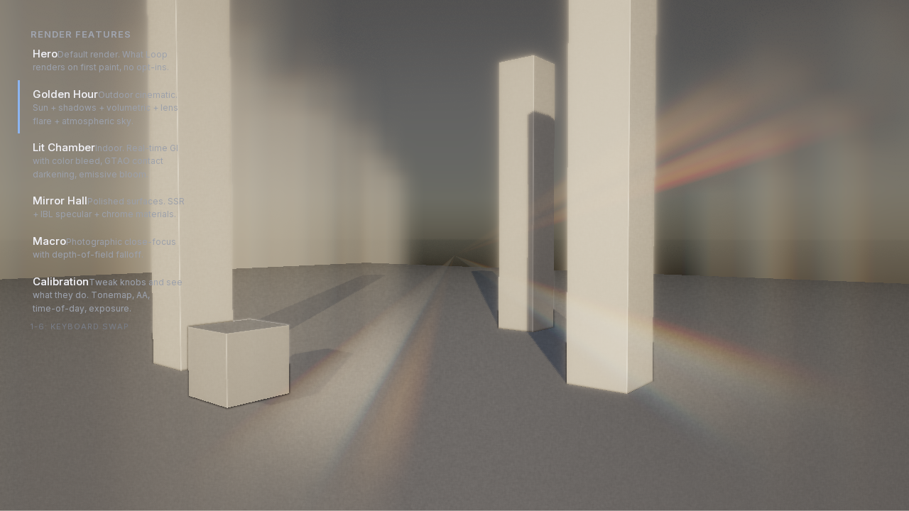 A lighting scene rendered by Loop's browser Player